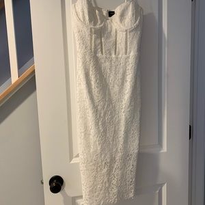 White Bardot midi lace dress